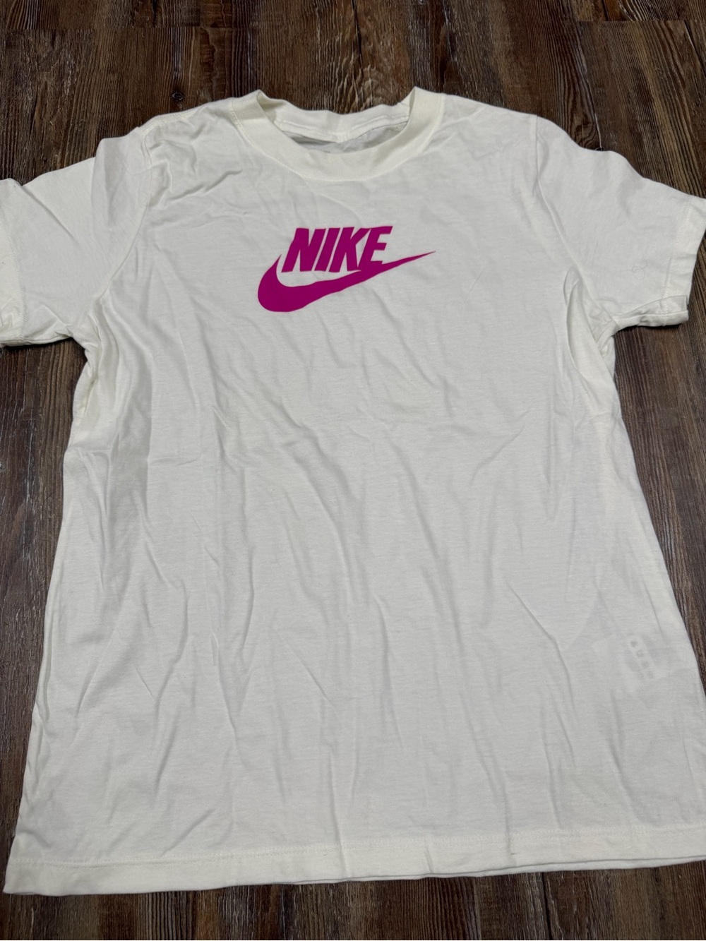 Nike white t-shirt with pink logo, size kids XL -would fit a women’s s/m